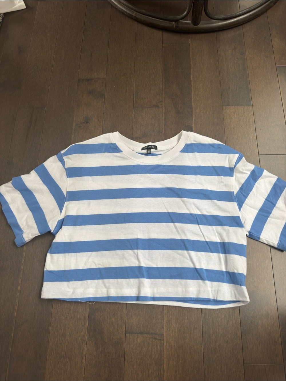 Dynamite White and Light Blue Striped Cropped Tee